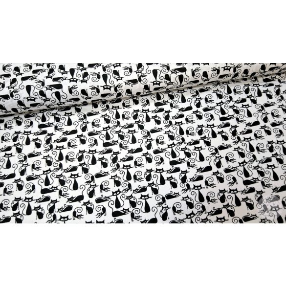 1,4m EGYBEN KÉRHETŐ Fehér alapon fekete mini macskák pamutvászon (ME4509)